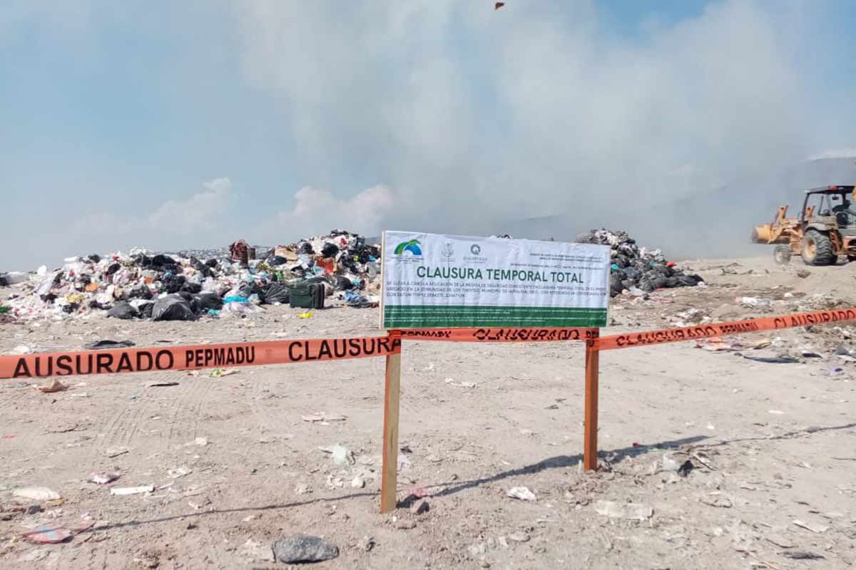 La Secretaría de Desarrollo Sustentable clausuró de forma temporal el relleno sanitario de Huimilpan, tras el incendio del 9 de enero. Foto: Especial